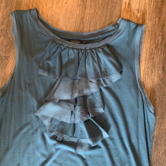 Ann Taylor dark teal  ruffle front tank. Worn once - Picture 4 of 6